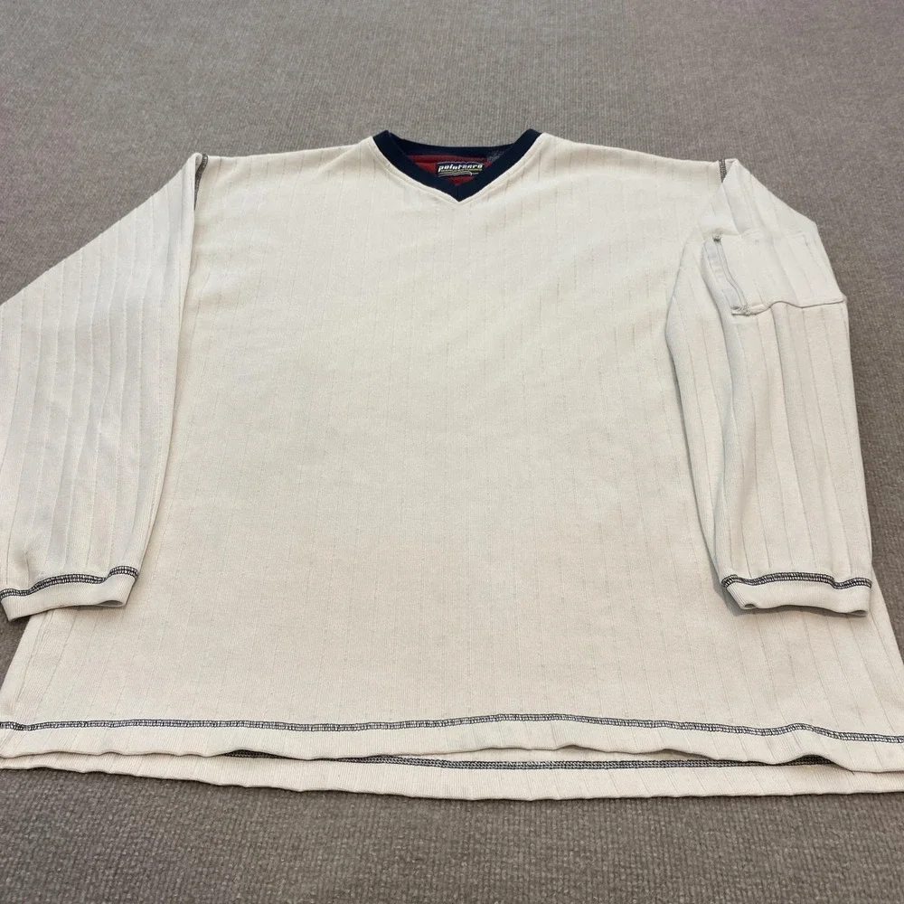 VTG Point Zero Sweater Men Large White V Neck Ribbed Knit Pullover Skater Grunge